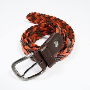 Italian Braided Leather Belt Orange Brown Woven Made in Italy 110